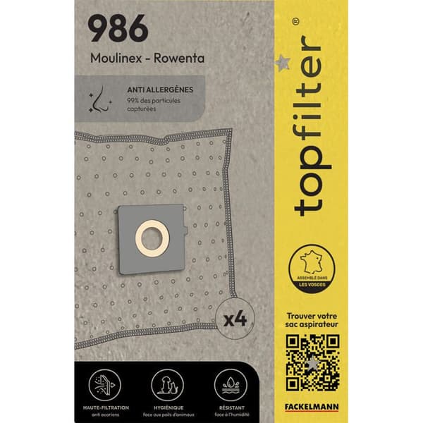 Set med 4 dammsugarpåsar för Rowenta och Moulinex TopFilter Premium ref. 64986