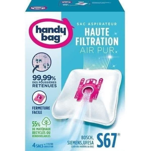 Handy bag® S67® dammsugarpåsar - Bosch, Siemens, UFESA - Högfiltrering - 4 påsar + 1 filter
