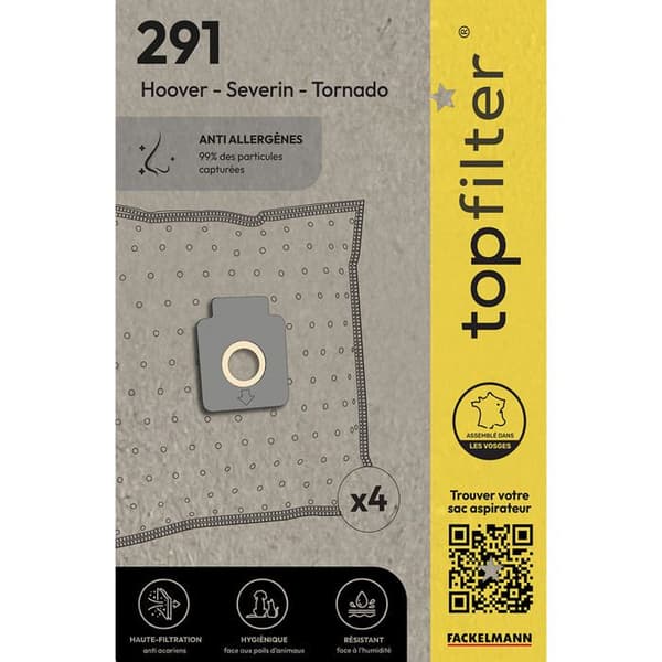 Dammsugarpåsar - TopFilter - Hoover TopFilter Premium - Förpackning med 4 - Non-vävt material - Högpresterande filtrering