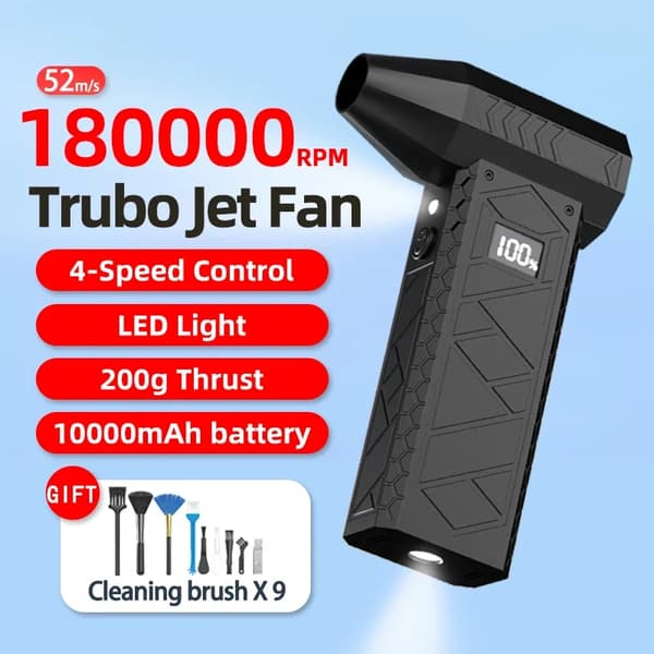 Mini Turbo Jet -tuuletin, 52 m/s tuulennopeus,Musta (LED) 10000mAh