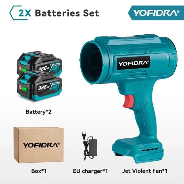 Elektrisk Blåsare, 1200W Effekt, 150 m/s Maximal Vindhastighet,EU, 2 Batteri EU Kontakt