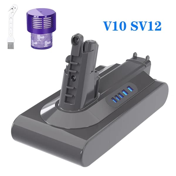 Ersättningsbatteri, 6000mAh kapacitet, kompatibelt med Dyson V7 V8 V10 V6, V10 batterifilter