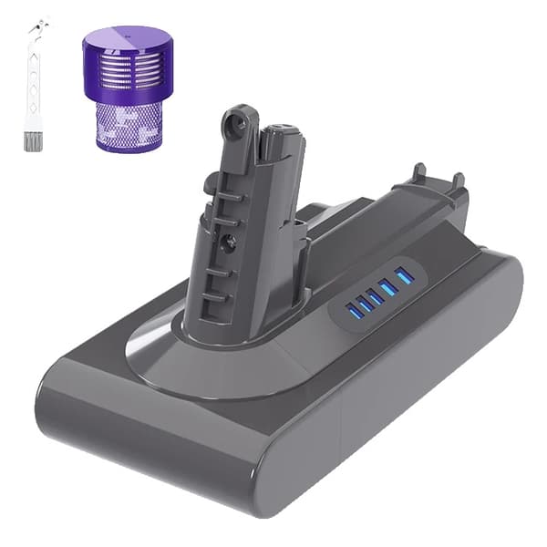 Ersättningsbatteri, 6000mAh kapacitet, kompatibelt med Dyson V7 V8 V10 V6, V10 batterifilter