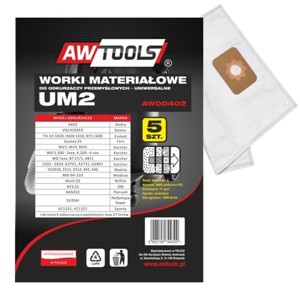 AWTOOLS MIKROKUITUPUSSIT 5 kpl UM2, MAKITA VC2010/2511/2512/445/446