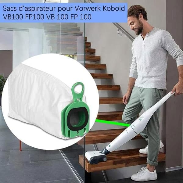 12 Dammsugarpåsar kompatibla med Vorwerk Kobold VB100 VB 100, reservdammsugarpåse kompatibel med Vorwerk Kobold FP100 FP 100