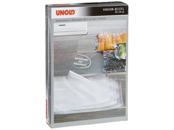 Unold 4801002 - Vakuumtasche - 200 mm - 300 mm, Vakuumforseglingsposer, Gjennomsiktig, 100 stykker, 20 mm, 30 mm, 61 mm