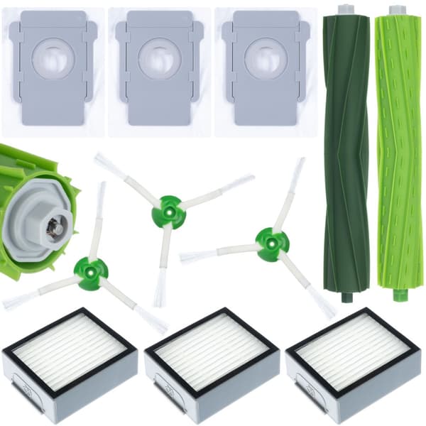 iRoomba E/I/J-seriens kit, 3x påsar, 3x filter, 3x sidoborstar (med skruvar), 2x rullar (huvudborstar)