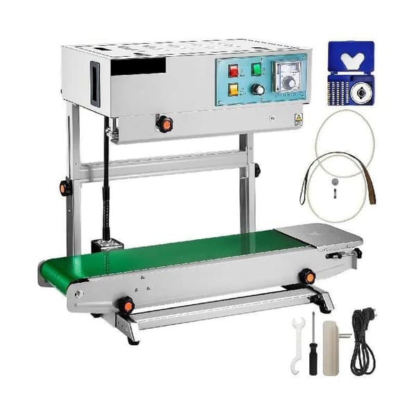 700W 6-15mm förseglingsbredd 0-12m/min Automatisk vertikal kontinuerlig påsförslutningsmaskin, Multipel förseglingseffekt, justerbar temperatur