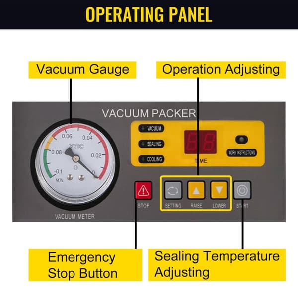 120W 1-4 st/min kommersiell vakuumförseglare med multifunktionell kontrollpanel/transparent glasskydd, fantastisk vakuumeffekt, Omtänksamma detaljer