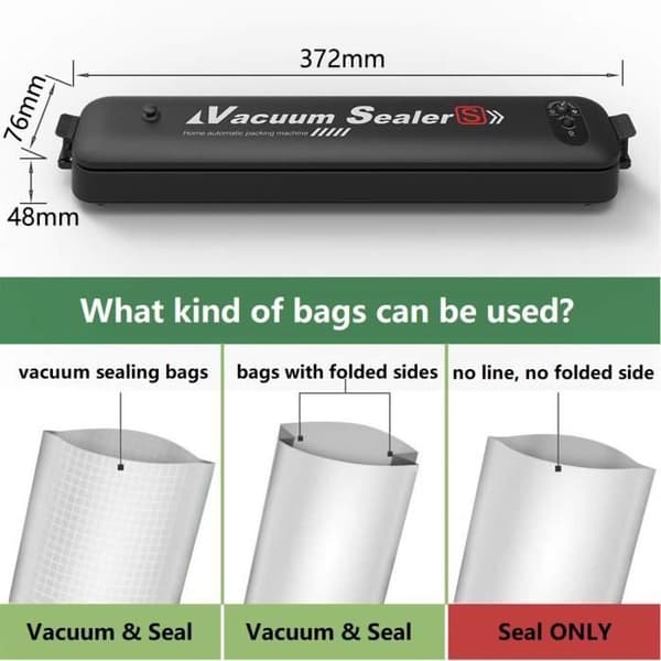 Vacuum Sealer, Portable Automatic Food Sealer Vacuum Sealer, 2 funktioner/LED-indikatorlampor/15 påsar-svart