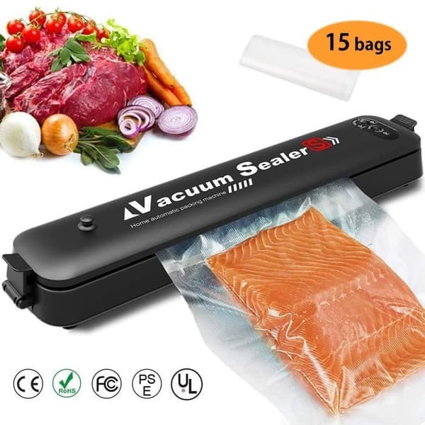 Vacuum Sealer, Portable Automatic Food Sealer Vacuum Sealer, 2 funktioner/LED-indikatorlampor/15 påsar-svart