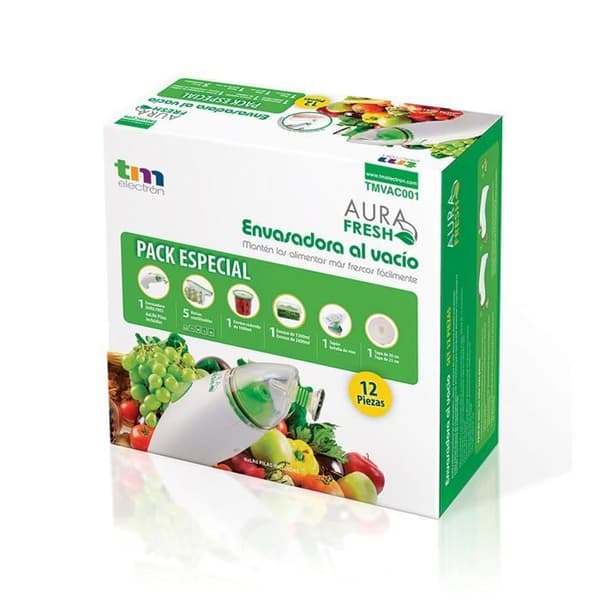 Aura Fresh Kompakt vakuumförseglingssystem med hög sugkraft för att konservera mat 12 piezas