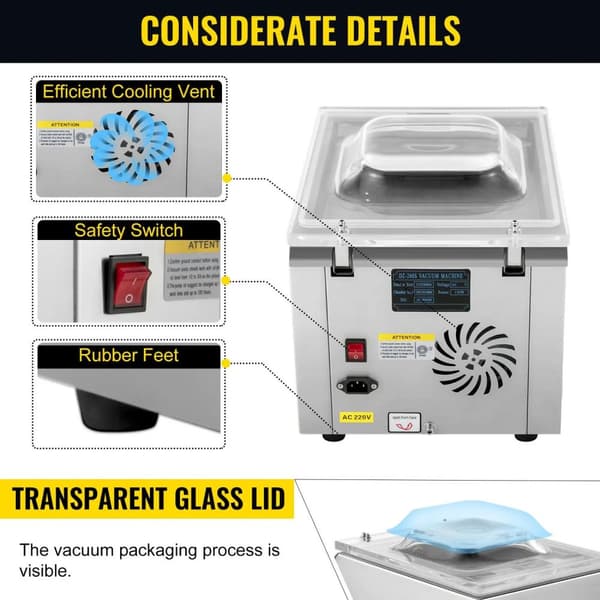 120W kommersiell vakuumförseglingsmaskin med multifunktionell kontrollpanel, transparent glaslock