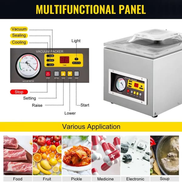 120W kommersiell vakuumförseglingsmaskin med multifunktionell kontrollpanel, transparent glaslock
