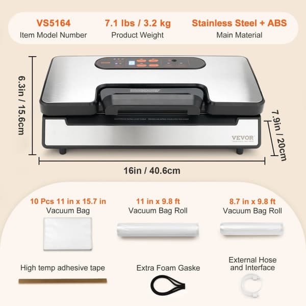 Vakuumförpackare, 130W effekt, 90 Kpa sugkraft,130 W