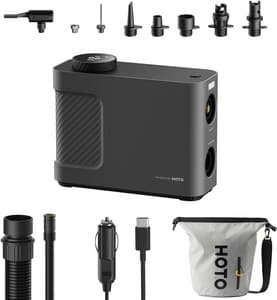 Bærbar kompressor, pumpe HOTO QWCQB002 (3x 2500 mAh, 150 PSI, 350 L, 12V)