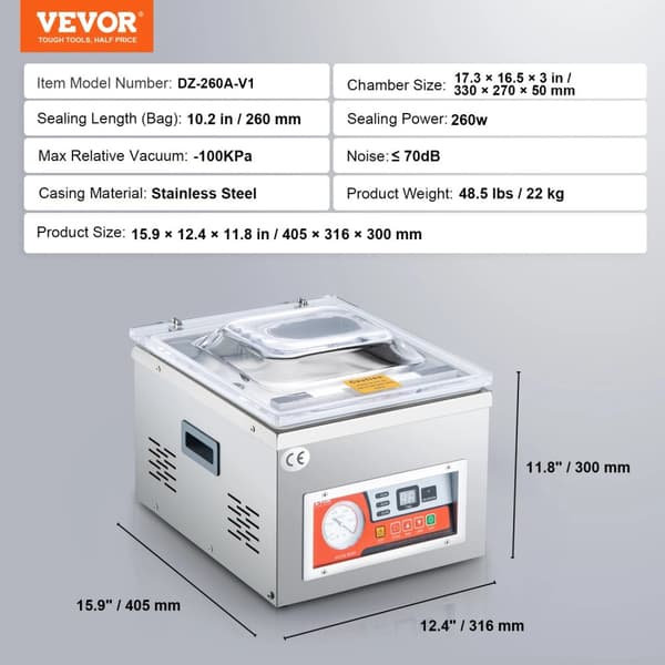 Chamber Vacuum Sealer, Kraftfuld 260W Motor, Multifunktionelt Design,DZ-260A