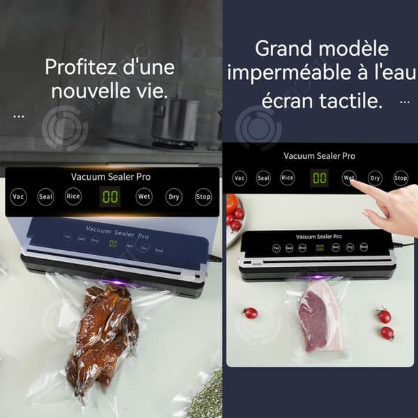 INN Maskin sous vide 120W 65Kpa med 100 vakuumförpackningar, intelligent pekskärm, 6 driftlägen, förlängd försegling på 30cm
