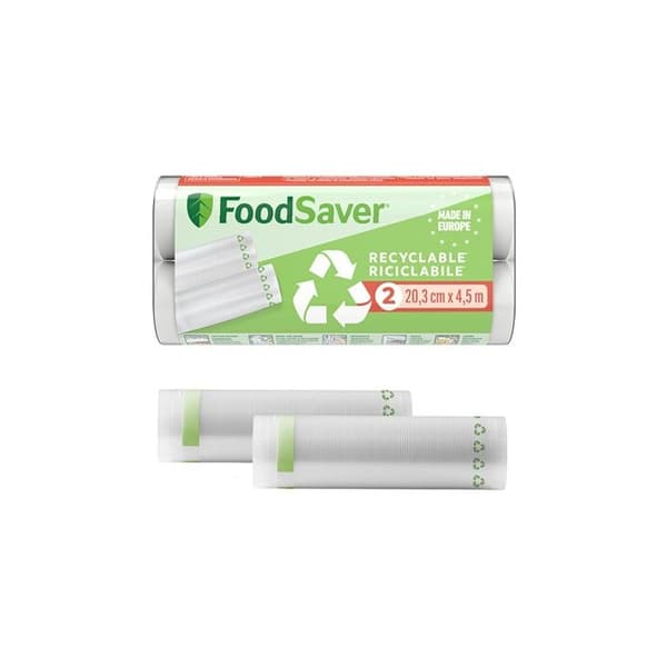 Vakuumförpackningsrullar - FOODSAVER - FSRE2002X01 - Återvinningsbara - 20cm x 4,5m - Förlängd hållbarhet