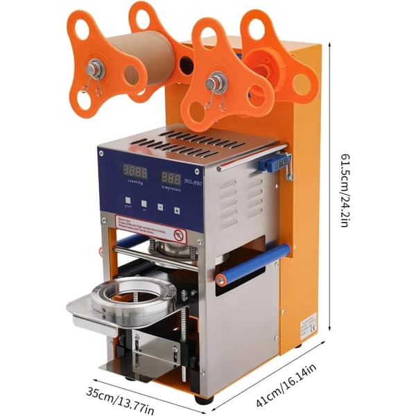 Automatisk elektrisk kopforsegler, justerbar temperaturkontrol, alsidig kopkompatibilitet, fuldautomatisk drift,Appelsin