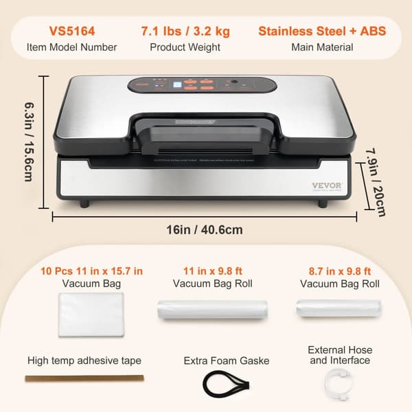 Vakuumforsegler, 130W effekt, 90 Kpa sugeevne,130 W