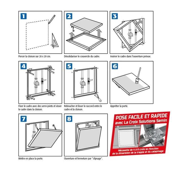 Semin hydroaluminium inspektionslucka - 500 mm x 500 mm - tryck-och-släpp öppning - våtrum - tillgång till tekniska kanaler