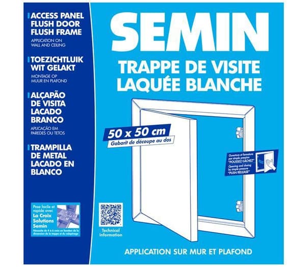 Semin vitlackerad metall inspektionslucka - 500 mm x 500 mm - tryck-och-släpp öppning - tillgång till tekniska kanaler