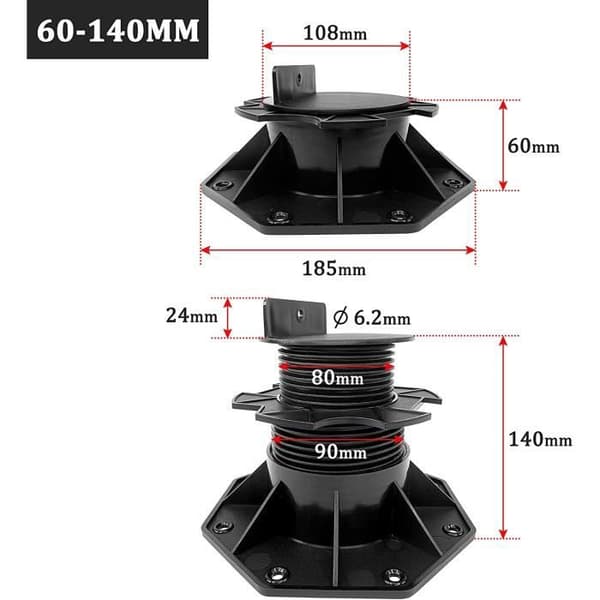 LARS360 Set med 10 terrasspiedestaler justerbara i höjd från 60 till 140 mm, tillverkade av polypropen, roterande fot, för terrass, balkong