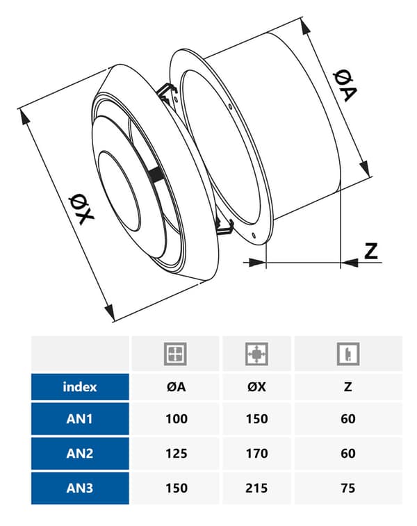 Loftsudsugnings-/tilluftventil 100 mm