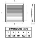 Pikkukuva 2 / 2: Musta tuuletusritilä 150x150 mm, hyönteisverkolla ja sulkimella
