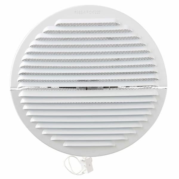 Ventilation - GABDF200R - Runt ventilationsgaller i vitlackerad aluminium med myggnät 235 mm