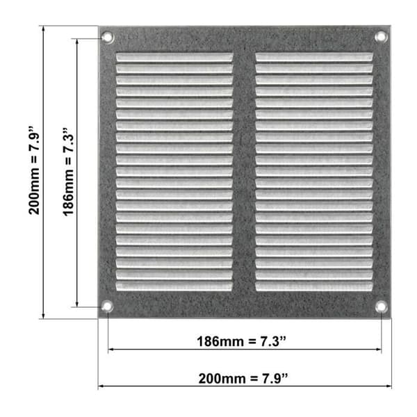 Generisk 200x200mm Ventilationsgaller med Myggnät - Metallventilationsgaller - Galvaniserat Stål