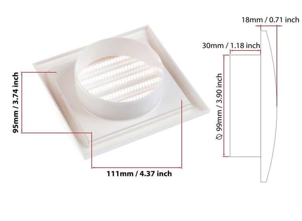 Steinberg14 100 mm ventilationsgaller med myggnät - vit plastventilationsgaller