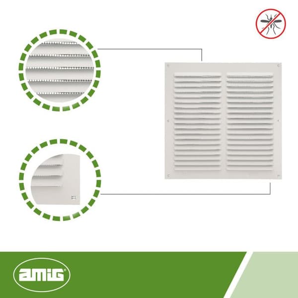 AMIG 20221 | Ventilationsgaller med myggnät 3 | 200 x 200 mm | Aluminium | Vit