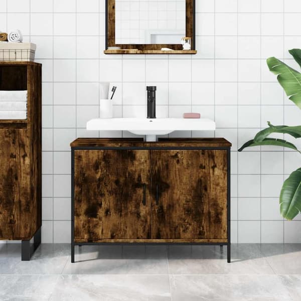 vidaXL underskab til håndvask 80x30x60 cm konstrueret træ røget eg