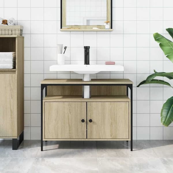 vidaXL Tvättställsskåp sonoma-ek 80x30x60 cm konstruerat trä