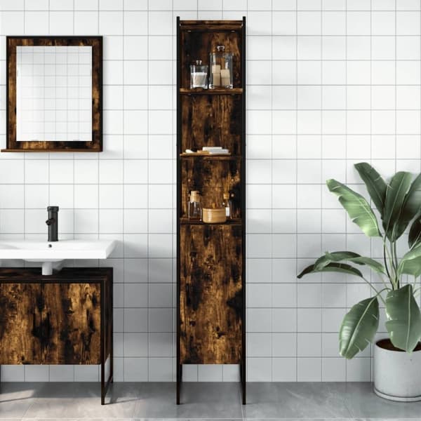vidaXL badeværelsesskab 33x33x185,5 cm konstrueret træ røget egetræ