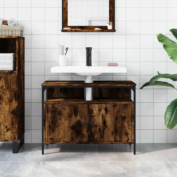 vidaXL Tvättställsskåp rökfärgad ek 80x30x60 cm konstruerat trä
