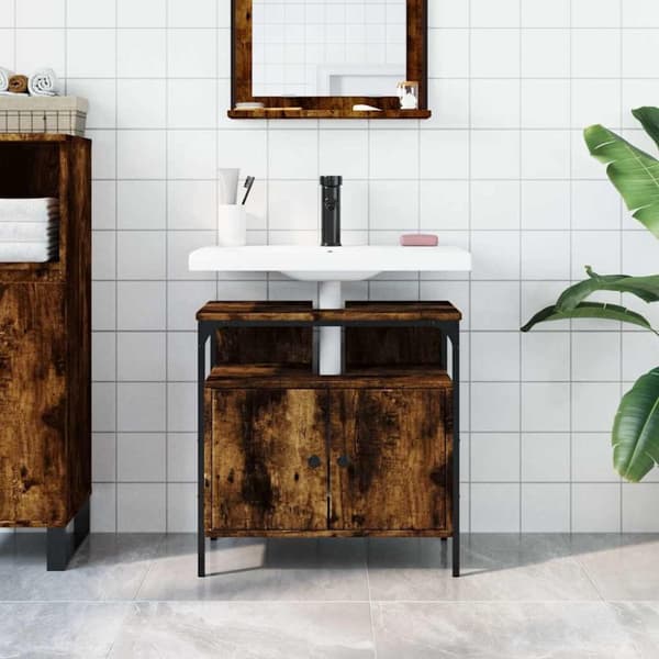 vidaXL underskab til håndvask 60x30x60 cm konstrueret træ røget eg