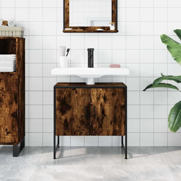vidaXL underskab til håndvask 60x33x60 cm konstrueret træ røget eg