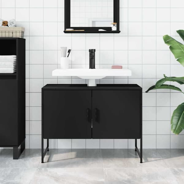 vidaXL underskab til håndvask 80x33x60 cm konstrueret træ sort