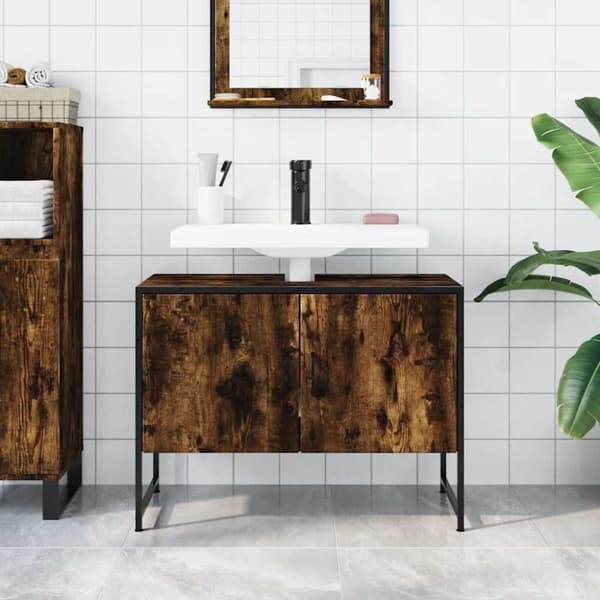vidaXL underskab til håndvask 80x33x60 cm konstrueret træ røget eg