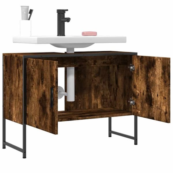 vidaXL underskab til håndvask 80x33x60 cm konstrueret træ røget eg