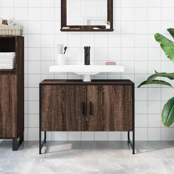 vidaXL Tvättställsskåp brun ek 80x33x60 cm konstruerat trä
