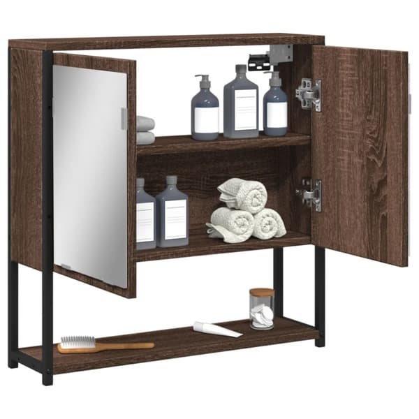 vidaXL badeværelsesskab + spejl 60x16x60 cm konstrueret træ brunt eg
