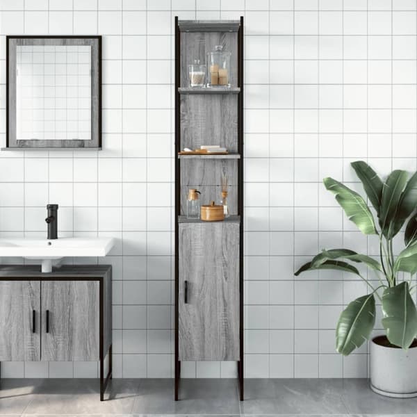 vidaXL badeværelsesskab 33x33x185,5 cm konstrueret træ grå sonoma-eg