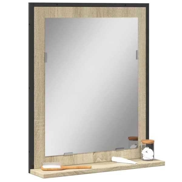 vidaXL badeværelsesspejl + hylde 50x12x60 cm konstrueret træ sonoma-eg