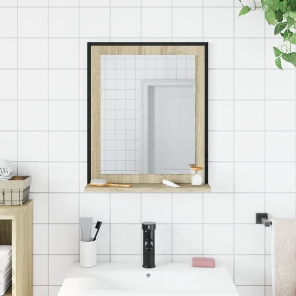 vidaXL badeværelsesspejl + hylde 50x12x60 cm konstrueret træ sonoma-eg