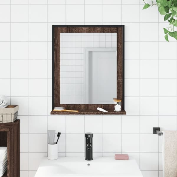 vidaXL Baderomsspeil med hylle brun 50x12x60 cm konstruert tre