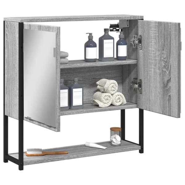 vidaXL skab med spejl 60x16x60 cm konstrueret træ grå sonoma-eg